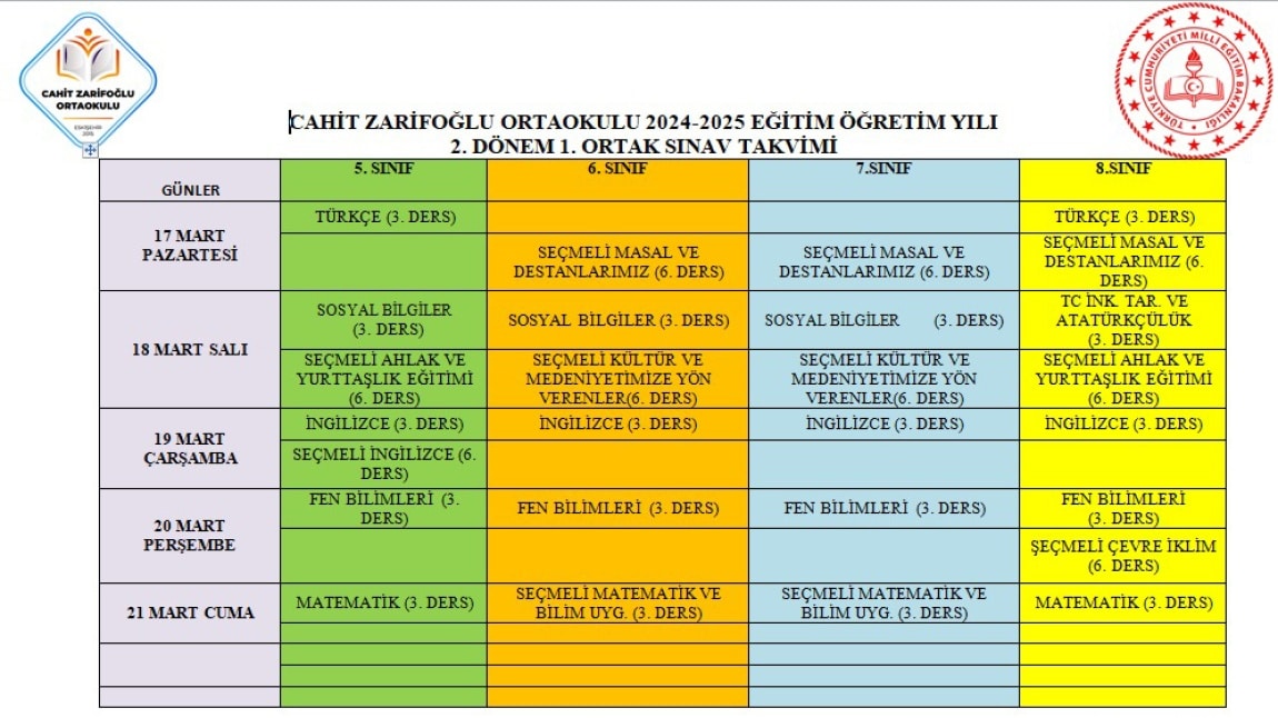 2. DÖNEM 1. ORTAK SINAV TAKVİMİ YAYINLANDI